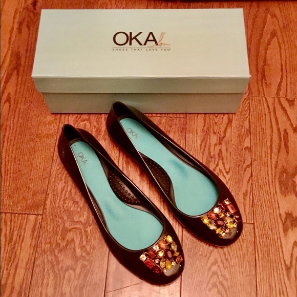 OKA b. Shoes - Ballet flat-Celine-Hot Chocolate w/Crystal Pendant